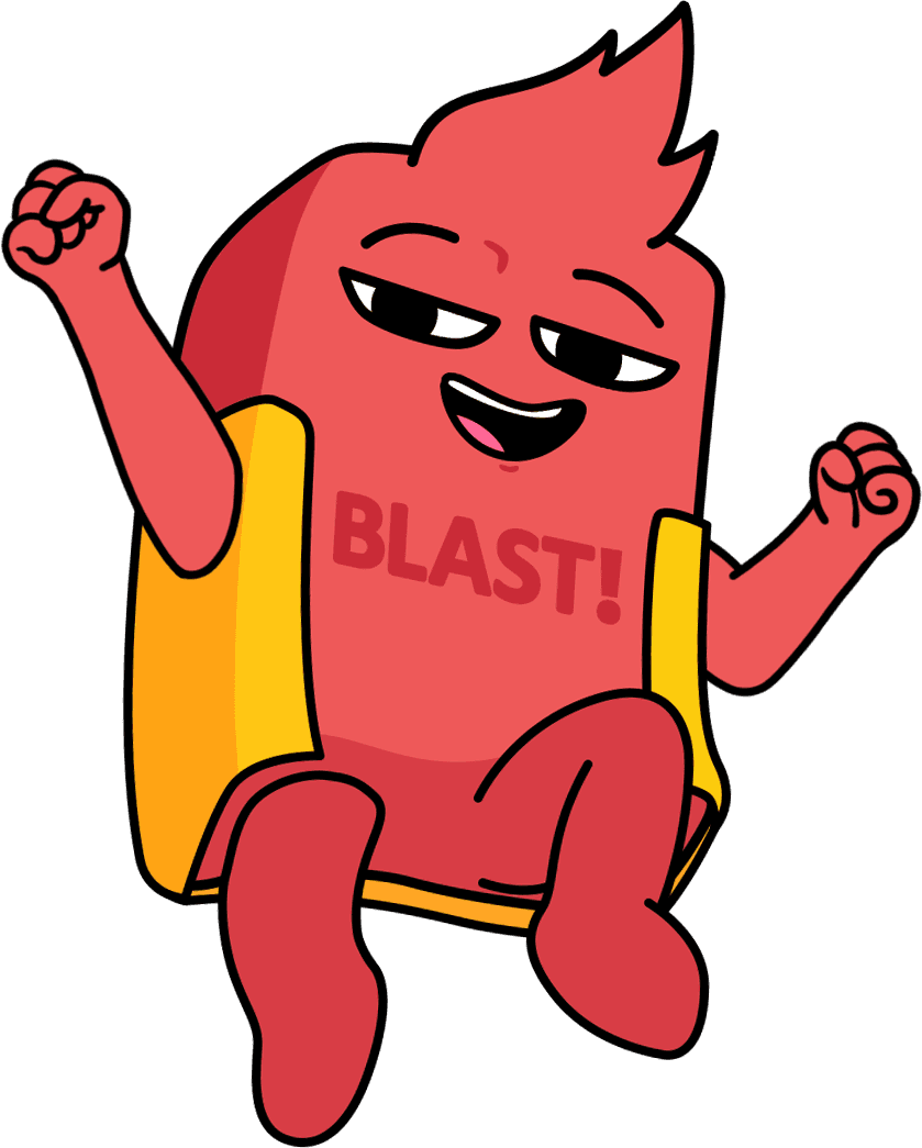 Block Blast! red mascot jumping