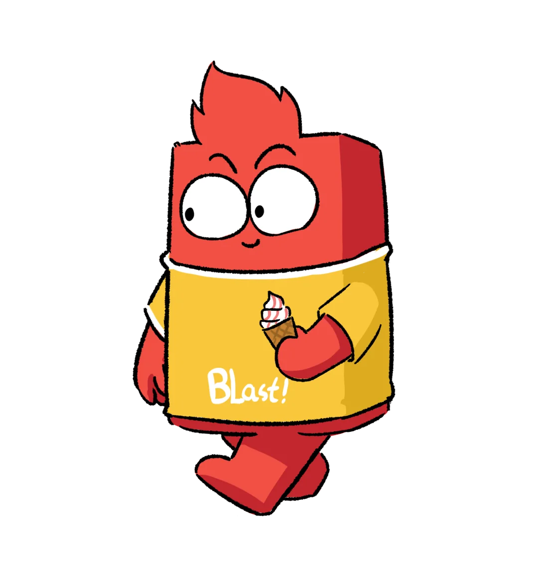 Block Blast! red mascot jumping